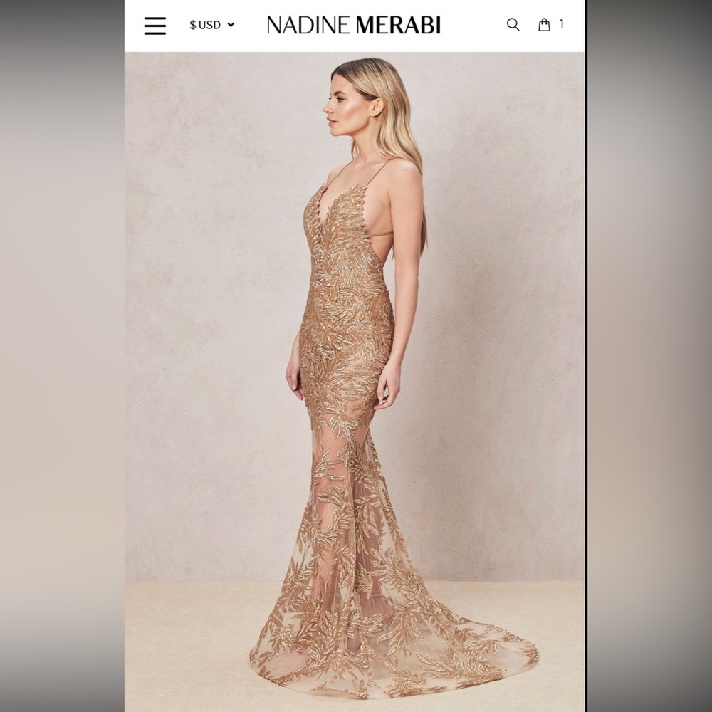 NEW Nadine Merabi Stella Dress / Elegant Gold Evening Gown